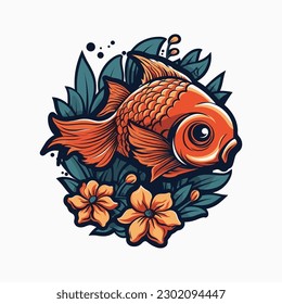 Fish surrounded by flowers in illustration, perfect for a nature-inspired brand