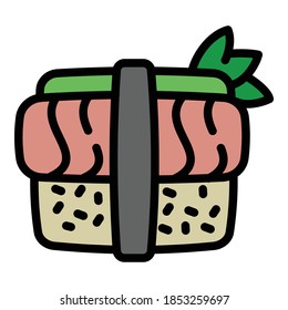 Icono de rollo de sushi de pescado. Icono del vector del rollo de sushi de los peces para el diseño web aislado en fondo blanco