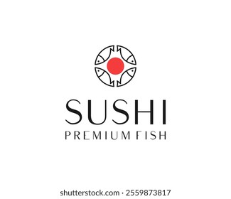 Fish Sushi Sashimi Traditional Japanese Food Restaurant Minimalist Vector Logo Design Illustration