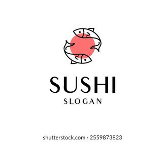 Fish Sushi Sashimi Traditional Japanese Food Restaurant Minimalist Vector Logo Design Illustration