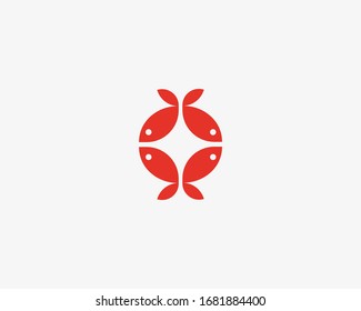 Fish Sushi Vector Logo Icon Minimal Style Illustration. Restaurant Seafood Red Circle Japan Flag Symbol Vector Logotype.