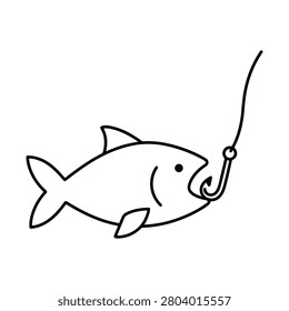Fish swallowing hook line icon. minimalist icon on a white background