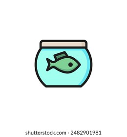 Fish swimming in aquarium line icon. Fishbowl, jar, fauna. Pet shop concept. Vector illustration can be used for topics like home, pet, decorative fish