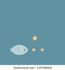 A fish swimming around the deep sea with bubbles