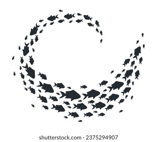 Fish swimming group. Exotic fish shoal, tropical underwater coral reef fauna flat vector illustration. Fish shoal silhouette