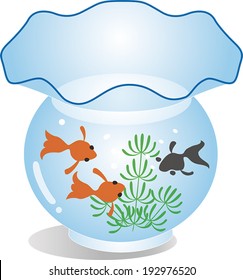 Fish swimming in a round shaped fish tank / Vector illustration