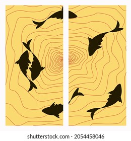 Fish swimming silhouette. Isolated vector fish. Modern abstract design for background for cover, card.