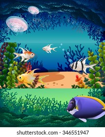 Natación de peces bajo la ilustración oceánica