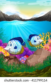 Fish swimming under the ocean illustration