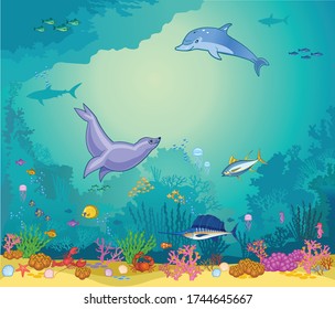 Fish swimming under the sea