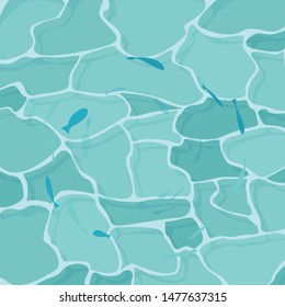 Fish swimming underwater top view summer beach flat design, vector illustration