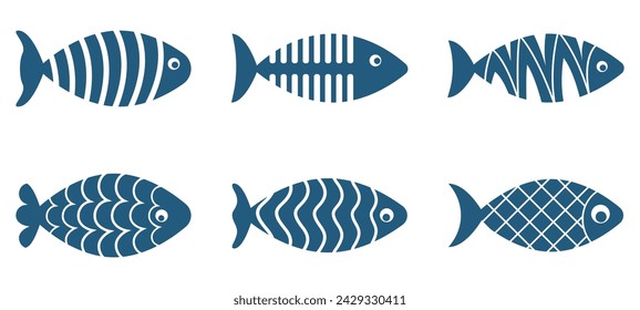 Fish swimming vector isolated illustration. Ocean or sea creatures. Fishes isolated on white. Marine animals cartoon style flat minimal vector design.
