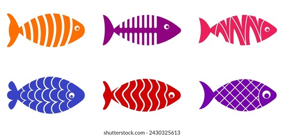 Fish swimming vector isolated illustration. Ocean or sea creatures. Fishes isolated on white. Marine animals cartoon style flat minimal vector design.