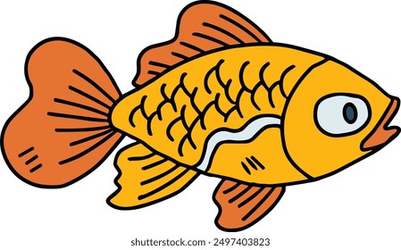 A fish is swimming in the water. The fish is black and white