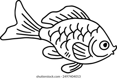 A fish is swimming in the water. The fish is black and white