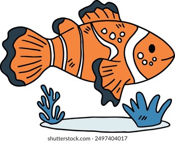 A fish is swimming in the water. The fish is black and white