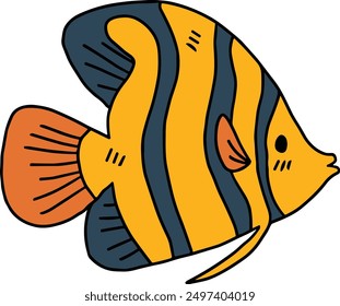 A fish is swimming in the water. The fish is black and white