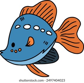 A fish is swimming in the water. The fish is black and white