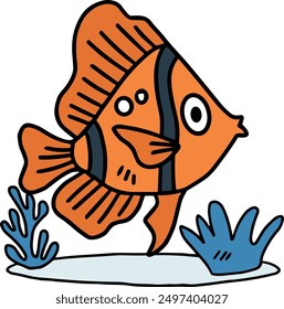 A fish is swimming in the water. The fish is black and white