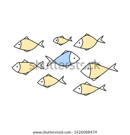 Fish swims against the stream hand drawn style