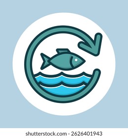 Fish swims within a cycle of water flat design Illustration