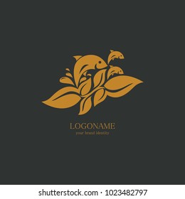 fish symbol with gold leaf logo

