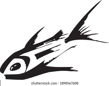 Fish symbol in grunge style. Brush stroke fish ink on a white background. Black fish icon for your company