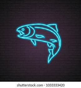 Fish Symbol Neon Light Glowing Vector Illustration Bright Sign Graphic
