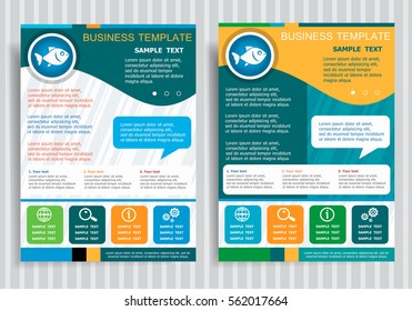 Fish symbol on vector Brochure Flyer design Layout template, size A4. Business concept for creative process.