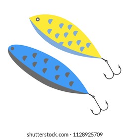 Fish tackle set. lure. Wobbler. Vector illustration. EPS 10. Blue and yellow color.