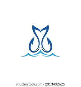 Fish tail and hook for fishing logo