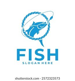 Fish, Tail and Hook logo vector template, Fishing vintage logo vector