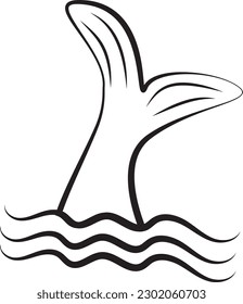 Fish Tail Icon. Black and White Sealife Logo. Water Element Outline.