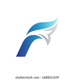 Fish tail with letter F, simple flat logo template logo