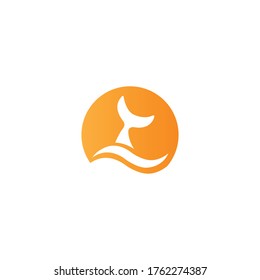 Fish tail, sea wave and sun icons
