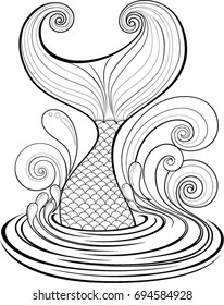 Fish tail. Vector illustration ideal for design wall decoration and tattoo and greeting card and books and bag and pillow cover or T-shirt graphic. 