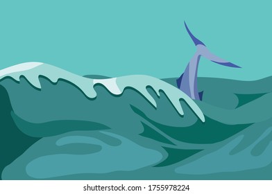 
Fischschwanz in Wasserwellen Meeresmarlin-Vektorgrafik
Haifischflossen, ein Mann im Boot, ein Fischer