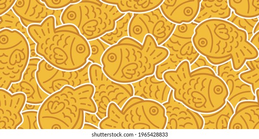 fish Taiyaki Seamless pattern bakery japan food snack tuna vector shark salmon dolphin doodle icon cartoon ocean sea tile background repeat wallpaper scarf isolated pet animal doodle illustration desi