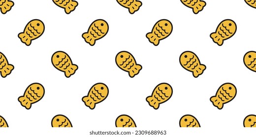 fish Taiyaki Seamless pattern japan food bakery snack vector tuna shark salmon dolphin doodle icon cartoon ocean sea doodle gift wrapping paper repeat wallpaper tile background scarf isolated pet anim