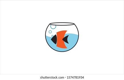 Fish in tank or Aquarium with bubbles flat minimalist vector logo icon isolated on white background