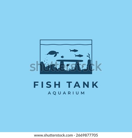 Fish tank aquarium simple flat style logo design vector illustration