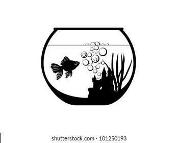 Fish Tank Bowl With Castle And Vegetation Stencil Ready For Vinyl Cut