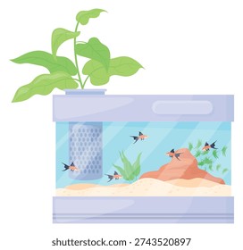 Fish tank cartoon icon. Square glass container