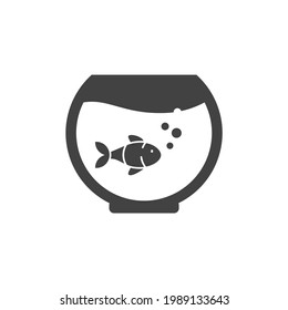 Fish tank icon. Aquatic animal in a round ball container. Aquarium sign. Black and white color vector illustration.