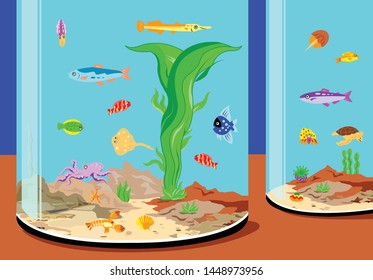 Fish tank; A large aquarium which is a popular tourist attraction; Vector
