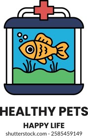 A fish in a fish tank with the words in the style of sign illustrations