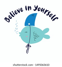 fish text line tee illustration art vector
