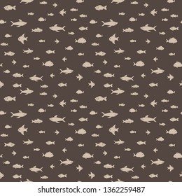 Fish themed freehand drawings seamless pattern. Hand drawn fish elements doodles design for wallpapers, wrapping, backgrounds. Vector illustration.