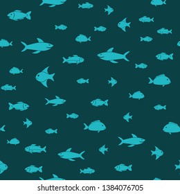 Fish themed freehand drawings seamless pattern. Hand drawn fish elements doodles design for wallpapers, wrapping, backgrounds. Vector illustration.
