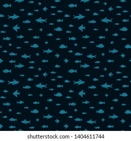 Fish themed freehand drawings seamless pattern. Hand drawn fish elements doodles design for wallpapers, wrapping, backgrounds. Vector illustration.